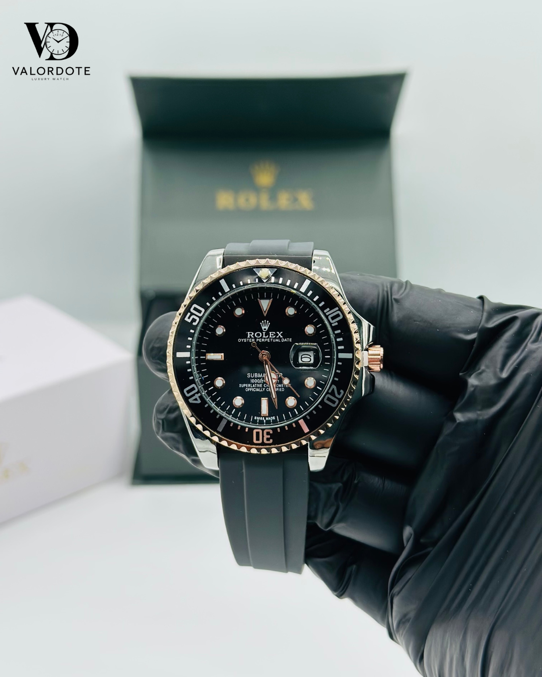 Two-Tone Black Dial Rubber Strap Men’s Watch