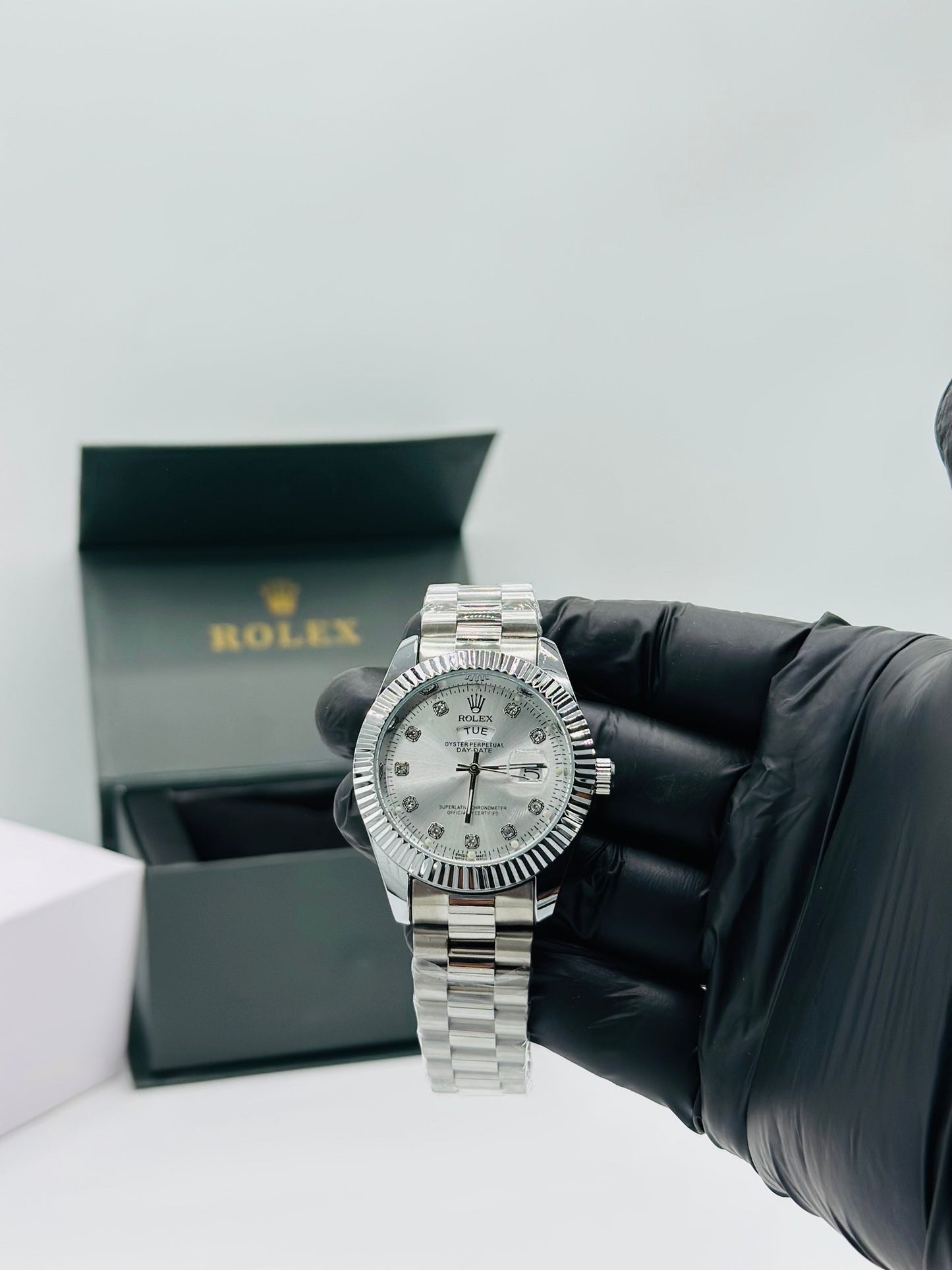 Silver Diamond-Style Men’s Watch