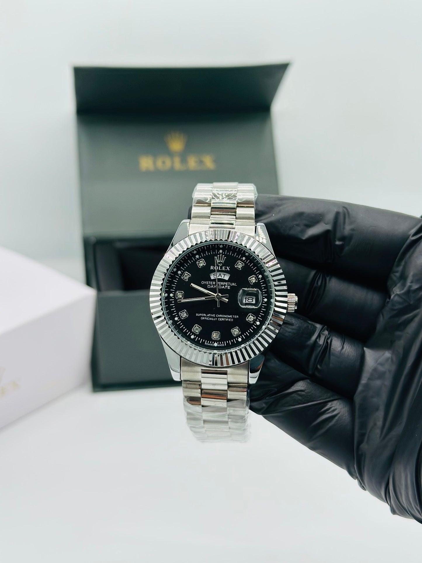 Silver Black Dial Men’s Watch