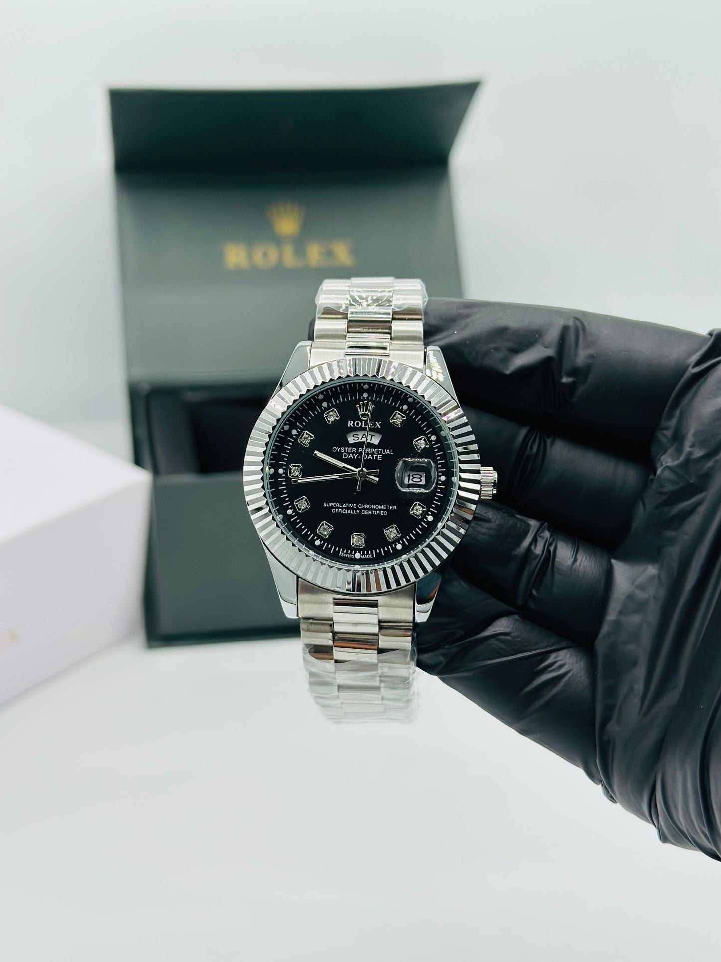 Silver Black Dial Men’s Watch