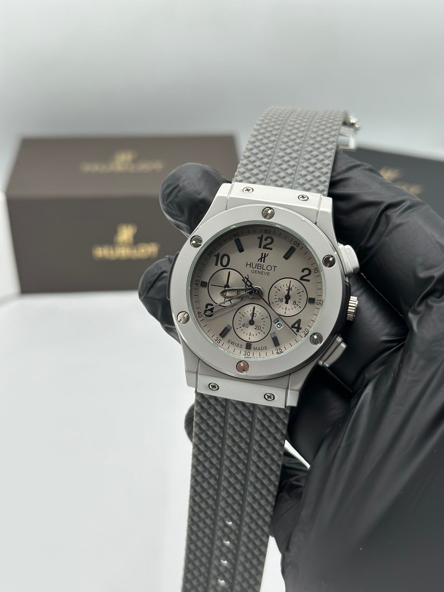 White Skeleton Dial Grey Strap Men’s Watch