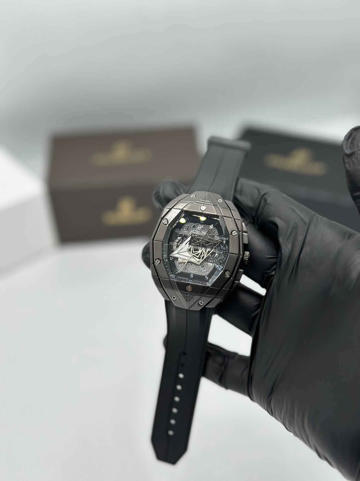 Black Skeleton Dial Men’s Watch