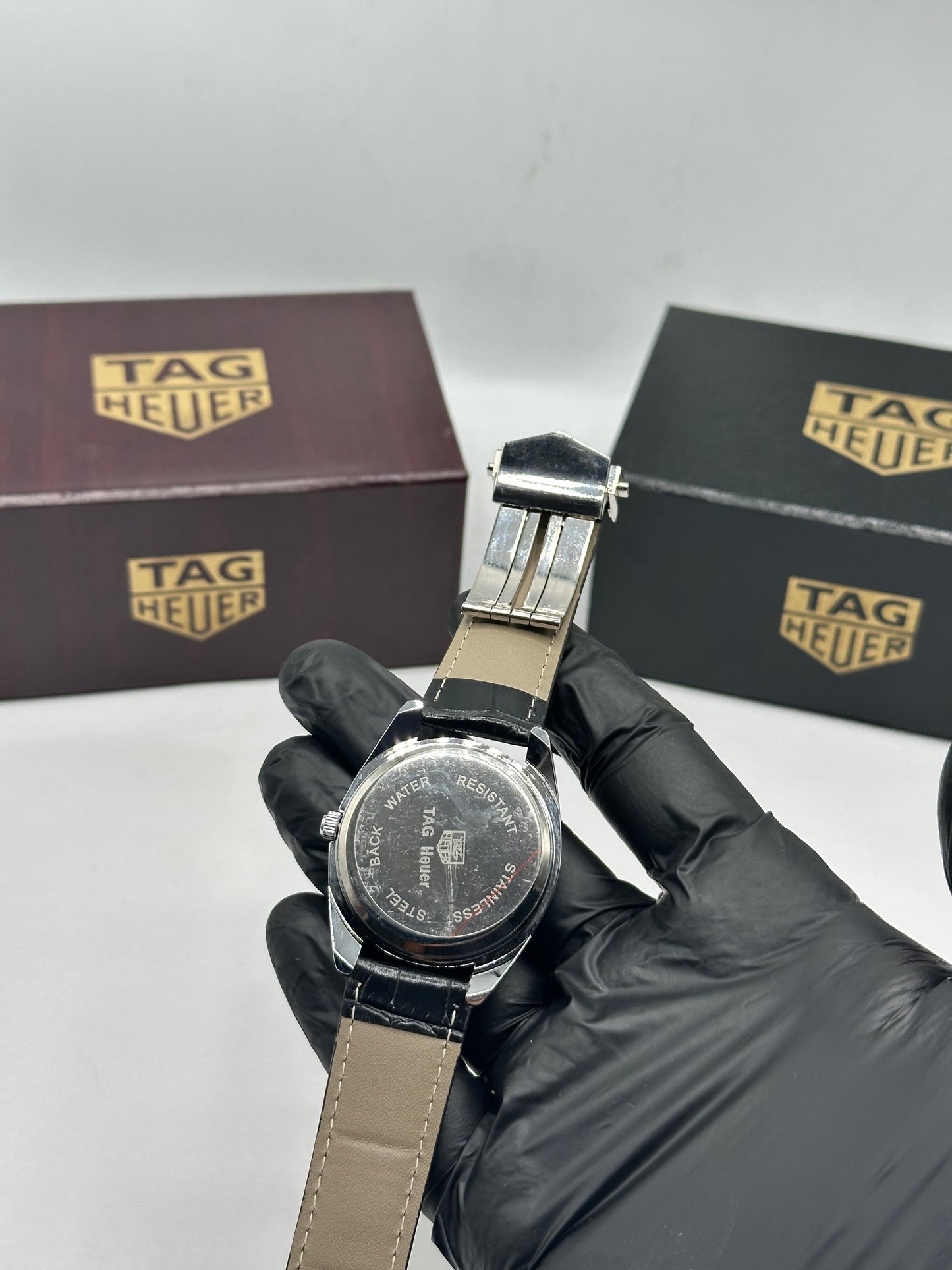 Black Leather Strap Black Dial Men’s Watch