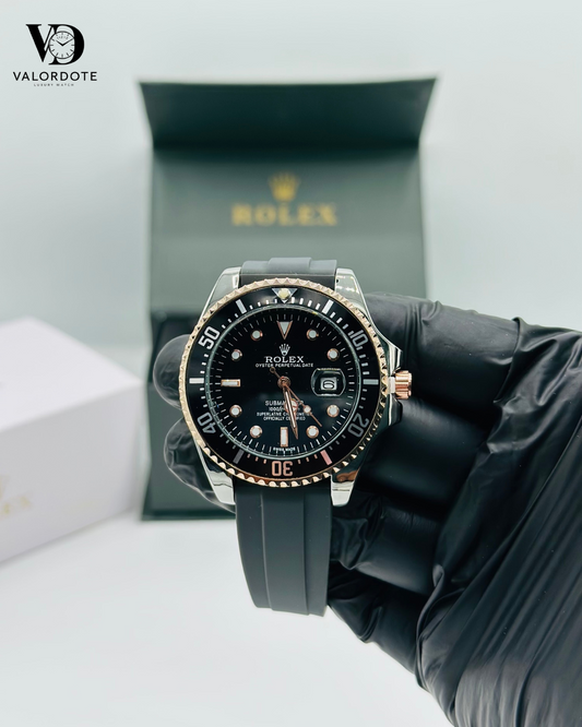 Two-Tone Black Dial Rubber Strap Men’s Watch