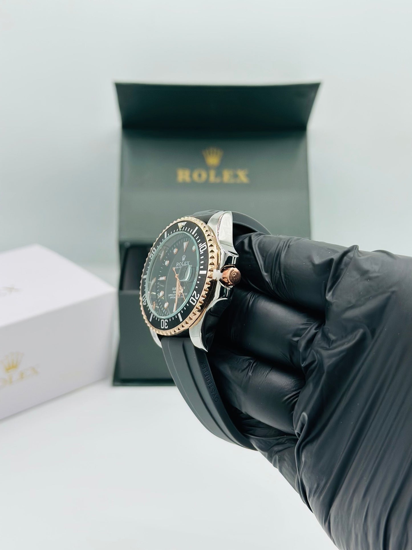 Two-Tone Black Dial Rubber Strap Men’s Watch