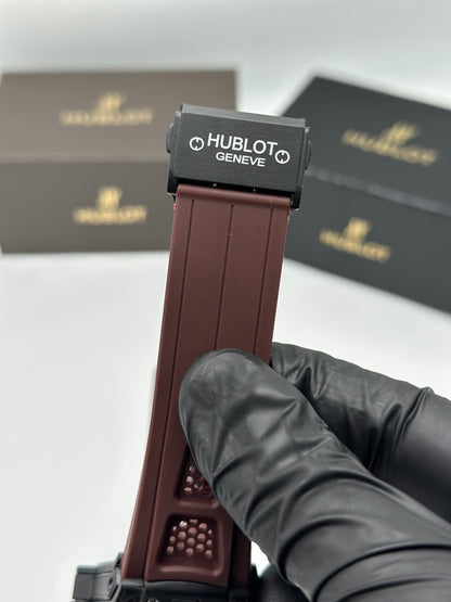 Black Skeleton Dial Brown Rubber Strap Watch