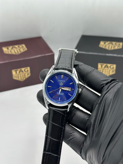 Black Leather Strap Blue Inner Dial Men’s Watch