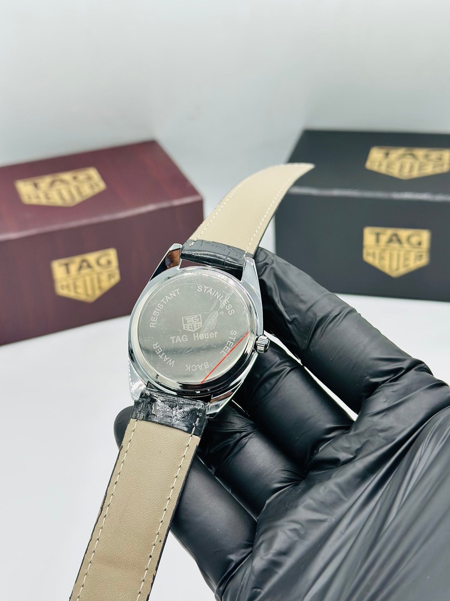 Black Leather Strap Blue Inner Dial Men’s Watch