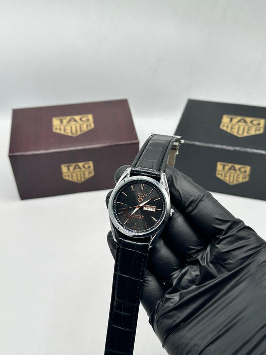 Black Leather Strap Black Dial Men’s Watch